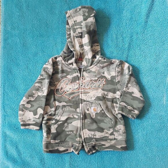 Very Nice Carhartt Fleece Lined Camo Hoodie Sz 12M - Picture 1 of 6